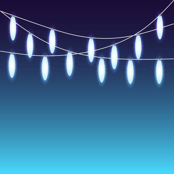 Glowing christmas lights or bright party lights. Vector mock up or template. Set of overlapping, glowing string lights. Garland Christmas decorations.