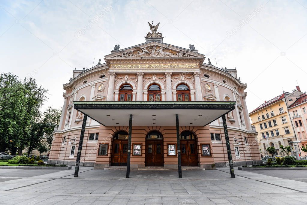 Ljubljana, Slovenia - May 20, 2018: Exterior of Slovenian National Opera and Ballet Theatre was founded in 1918, Ljubljana, Slovenia