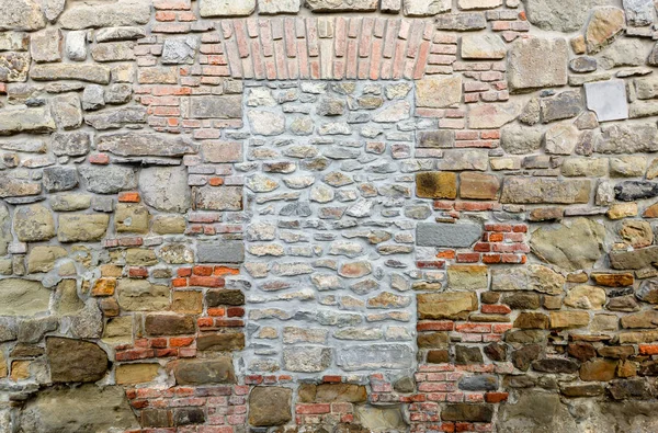 Textura Pared Ladrillo Pared Con Una Ventana Bloqueada Por Ladrillos — Foto de Stock