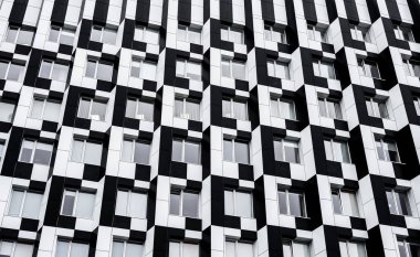 Siyah ve beyaz modern bina cephe. Mükemmel için kaydırma, kumaş, arka plan, şablon, baskılar, duvar kağıdı, afiş