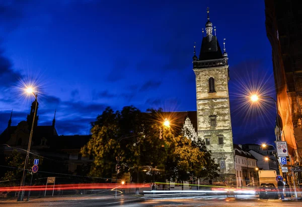 Прага Чехія Жовтня 2017 Нічний Погляд Стародавніх Нове Місто Hall — стокове фото