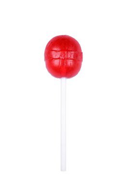 Beyaz izole kırmızı yuvarlak lolipop. Tatlı şeker şeker