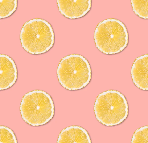 Свіжі Жовті Скибочки Лимона Безшовний Візерунок Крупним Планом Цитрусові Шматочки — стокове фото