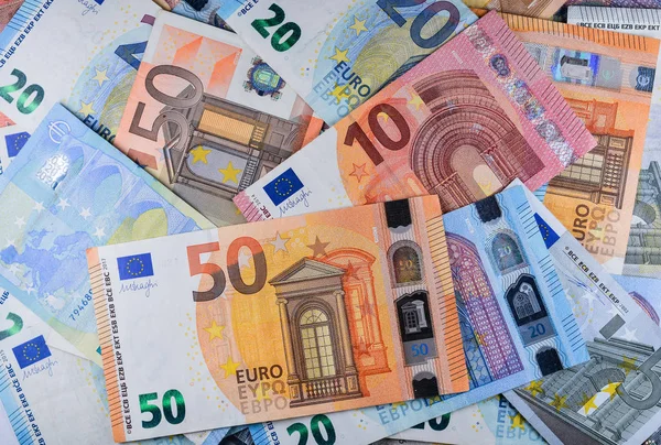Euro Geld Close Contant Geld Achtergrond Stapel Papier Eurobankbiljetten — Stockfoto
