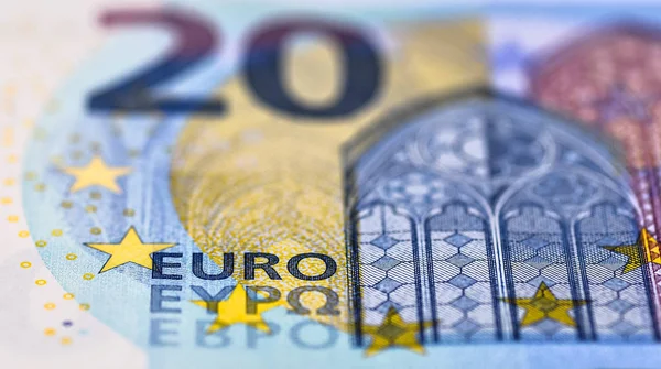 Billete Euros Primer Plano Billete Euros Fondo Caja —  Fotos de Stock