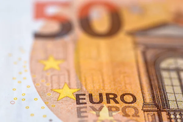 Euro Banknote Close Fifty Euros Bill Cash Background — Stock Photo, Image