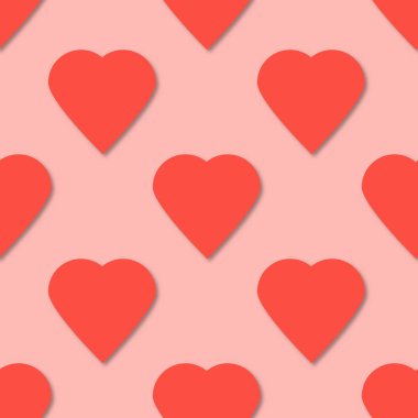 Parlak pembe kağıt kalpler seamless modeli. 3D vektör arka plan. Düğün, yıldönümü, Doğum günü, Sevgililer günü, afiş, poster, greetind kartı, davetiye, broşür, el ilanı için parti tasarım.