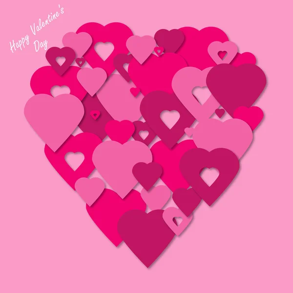 Hearts Collage Heart Shape Bright Pink Paper Hearts Vector Background — Stock Vector