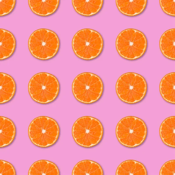 Свіжі Апельсинові Мандаринові Скибочки Безшовний Візерунок Крупним Планом Цитрусові Рожевому — стокове фото