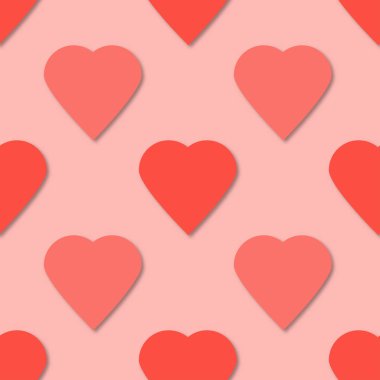Parlak pembe kağıt kalpler seamless modeli. 3D vektör arka plan. Düğün, yıldönümü, Doğum günü, Sevgililer günü, afiş, poster, greetind kartı, davet, zemin için parti tasarım.