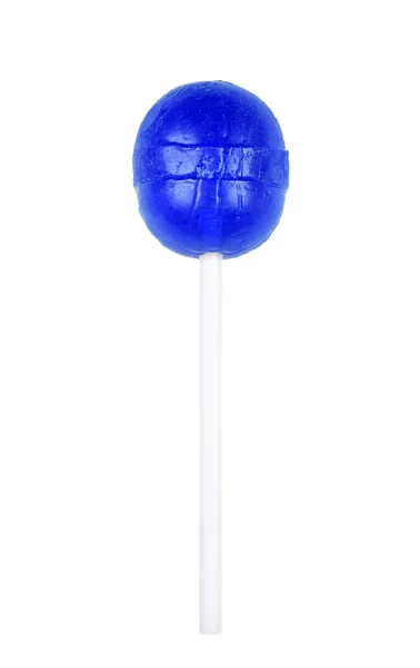 Donkerblauw ronde lolly geïsoleerd op wit. Zoete kandijsuiker — Stockfoto