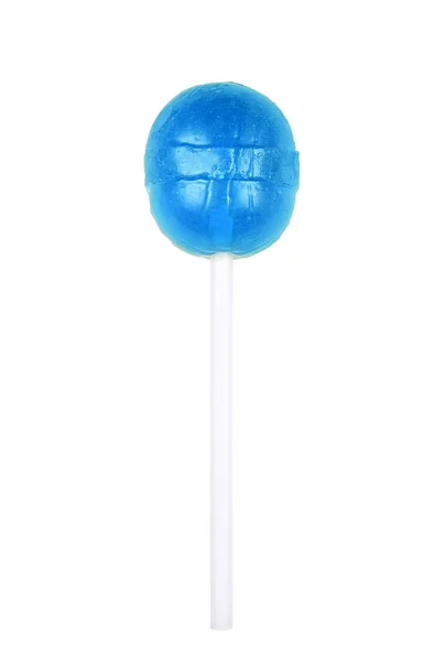 Blauwe ronde Lollipop geïsoleerd op wit. Zoete suiker Candy — Stockfoto