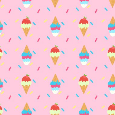 Dondurma konilerinin dikişsiz deseni. Vektör. Yaz tatlısı.