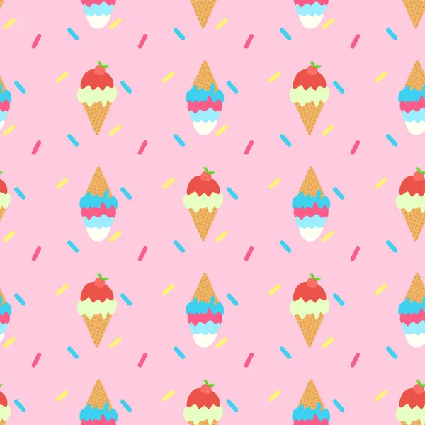 Modèle sans couture de cônes de crème glacée. Vecteur. Dessert d'été . — Image vectorielle