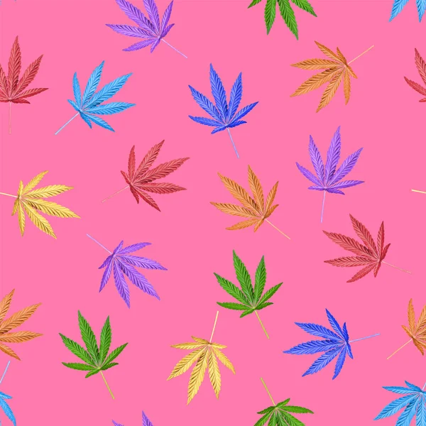 Bunte Blätter von Hanf oder Cannabis nahtlosen Hintergrund. — Stockfoto