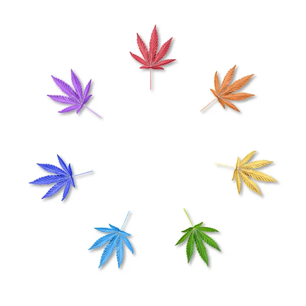 Цветные листья конопли или конопли в круглой рамке — стоковое фото