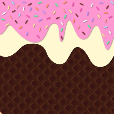 Dondurma Çikolata Gofret Arka Planda Eritilmiş. Vektör İllüstrasyonu