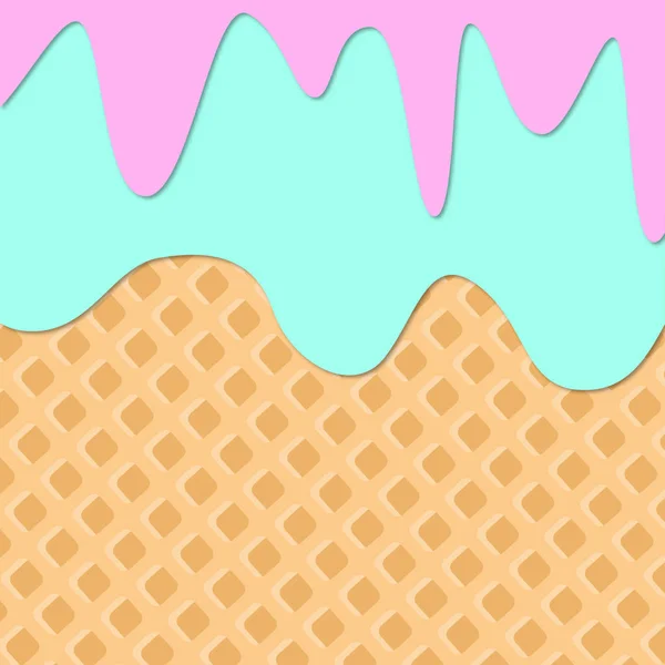 Ice Cream Melted on Wafer Background. .3d Vector Illustration. Summer dessert — Stock Vector