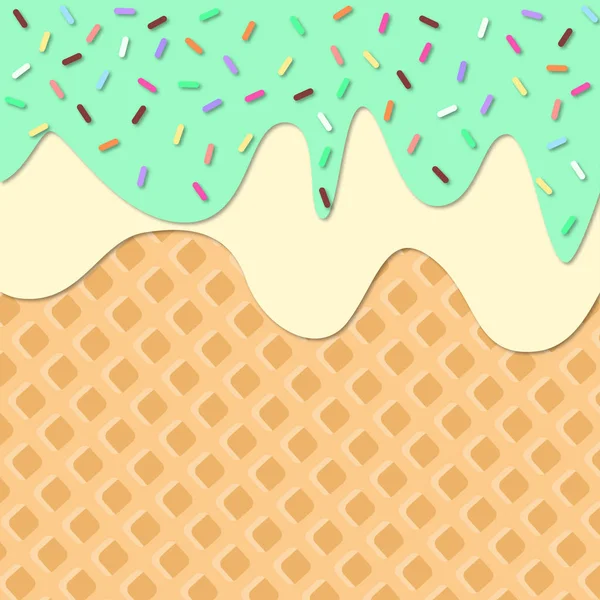Crème glacée fondue sur fond de galette. Illustration vectorielle — Image vectorielle