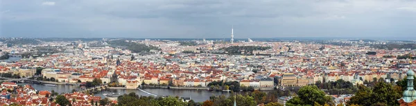 Panoramic view on Charls Bridge, Vltava river, television tower and Prague old town, Czech Republic — Stock Photo, Image