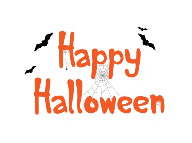 Mutlu Cadılar Bayramı vektör harfleri. Afiş, poster, tebrik kartı ve parti davetiyesi için örümcekli ve internetli tatil el yazısı. İzole illüstrasyon.