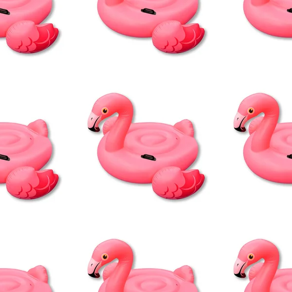 Roze flamingo achtergrond. Zwembad speelgoed in de vorm van roze flamingo naadloos patroon. Flamingo opblaasbaar uitgesneden. Bovenaanzicht, vlak lay. — Stockfoto