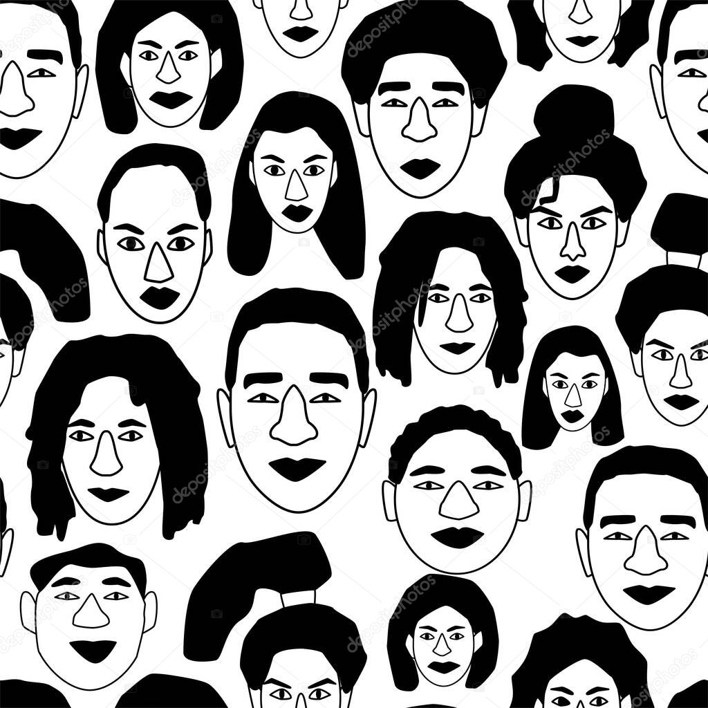 Black life matters concept. No racism idea. Seamless pattern with Black people portraits.