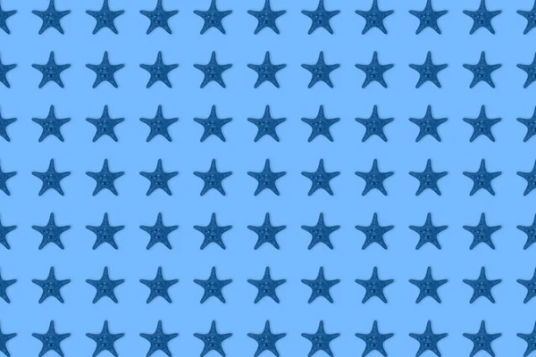 Seco Tonificado Azul Estrella Mar Patrón Peces Sobre Fondo Azul — Foto de Stock