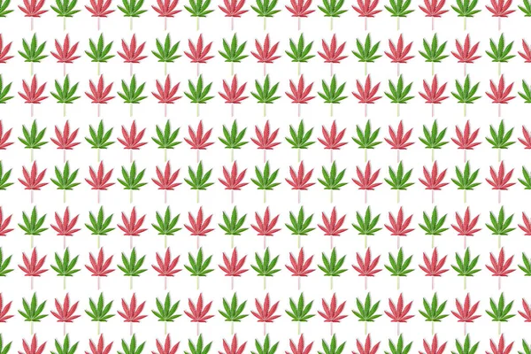 Green Pink Leaves Hemp Cannabis Seamless Pattern Blue Background Fall — Stock Photo, Image