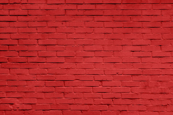 Red Brick wall texture close up. Top view. Modern brick wall wallpaper design for web or graphic art projects. Abstract background for business cards and covers.
