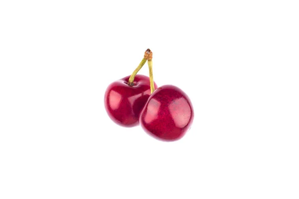 Ripe Red Sweet Cherry Isolated White Background Macro Photo Close — Stock Photo, Image