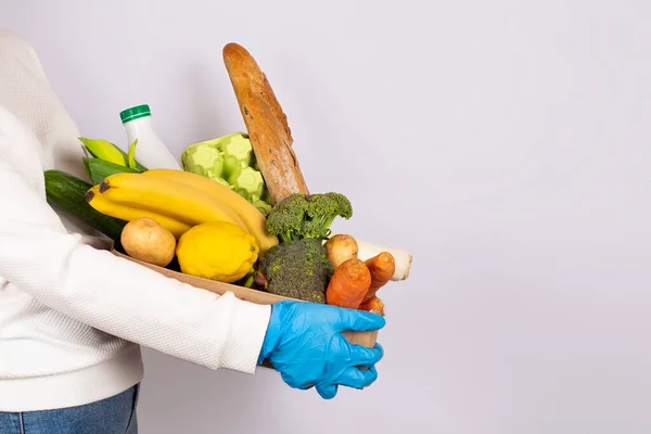 Entrega Segura Alimentos Concepto Donación Entrega Alimentos Compras Durante Cuarentena —  Fotos de Stock