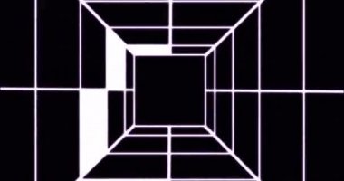 Soyut animasyon arka planında, neon ışıklı soyut fütüristik tünelde uçuş. 4k hareket tasarımı. Animasyon siyah beyaz tünel. Döngü canlandırması.