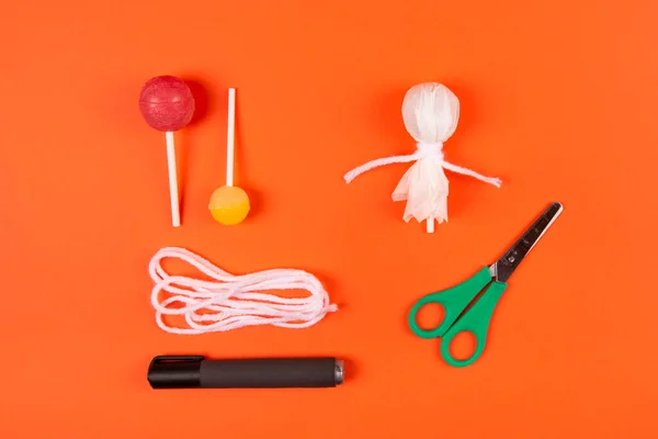 Halloween Diy Konzept Machen Sie Ein Süßes Gespenst Aus Bonbons — Stockfoto