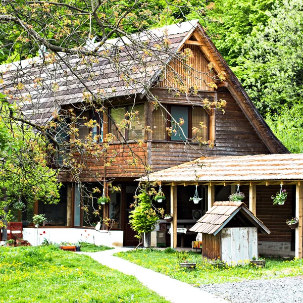 Ağaçları ile çevrili bir çiftlik evi.