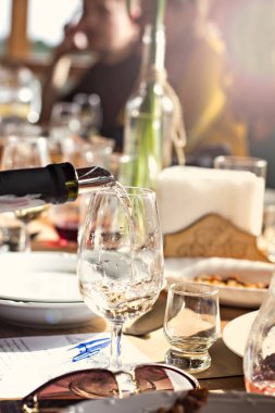 Gözlük şarap ile. Üzüm şarap tadımı.