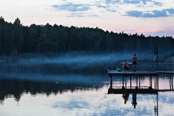 Vacker Solnedgång Flod Sjö Kvällsfiske — Stockfoto