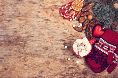 Kakao, kahve, Hediyelik, köknar dalı, fındık, koniler, rahat örgü battaniye. 