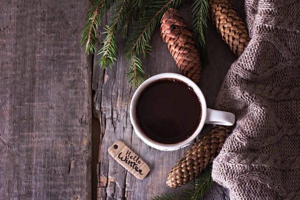 Café Cacau Quente Chocolate Quente Cones Cobertor Malha Aconchegante Inverno — Fotografia de Stock