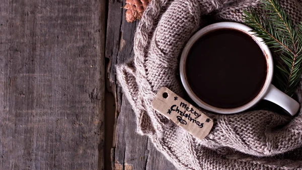Koffie Warme Chocolademelk Warme Chocolademelk Kegels Gezellige Gebreide Deken Winter — Stockfoto