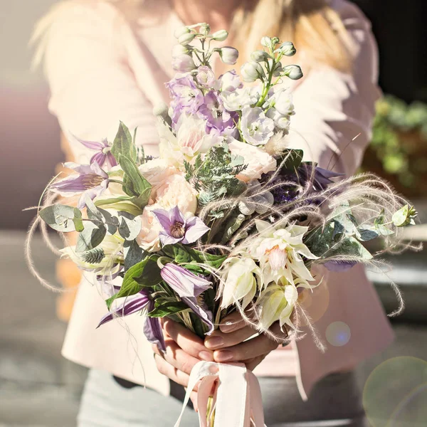 Beautiful Bouquet Delicate Flowers Pink White Purple Bouquet Bridal Bouquet — Stock Photo, Image