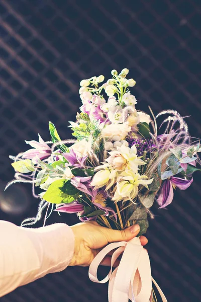 Гарний Букет Ніжними Квітами Букет Рожево Біло Фіолетовий Весільний Букет — стокове фото