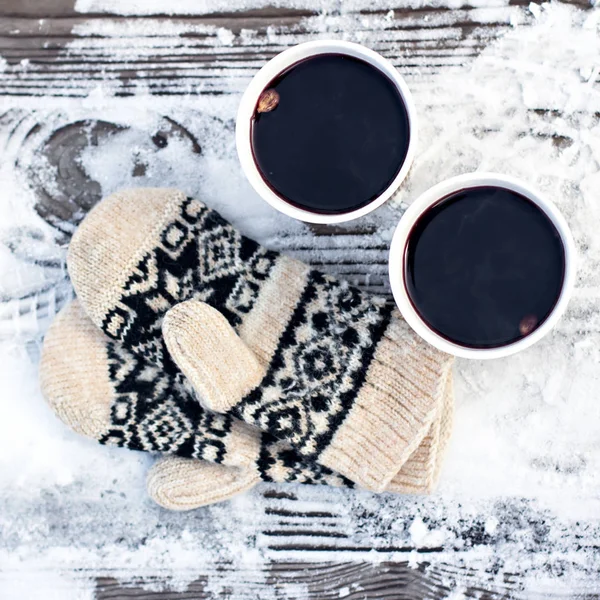 Two Paper Craft Glass Cup Hot Drink Coffee Cocoa Mulled — Stock Photo, Image