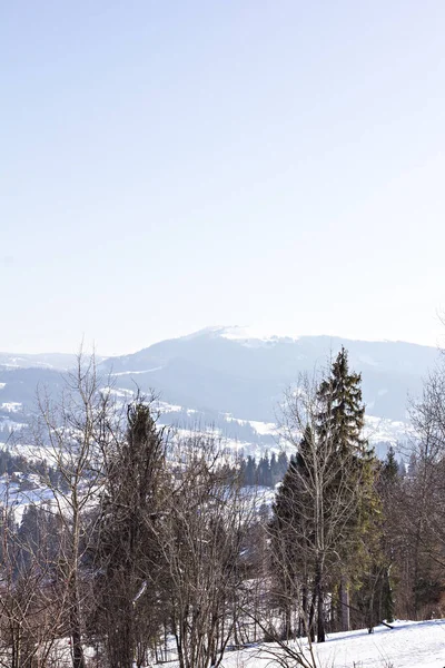 풍경입니다 산입니다 산에서 눈입니다 산맥에서 서리가 풀밭에 — 스톡 사진