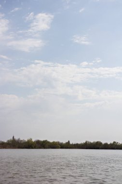 Tuna Nehri 'nin manzarası. Tuna Nehri. Güzel gökyüzü ve nehir.