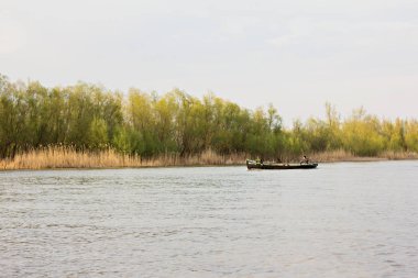Tuna Nehri 'nin manzarası. Tuna Nehri. Güzel gökyüzü ve nehir.