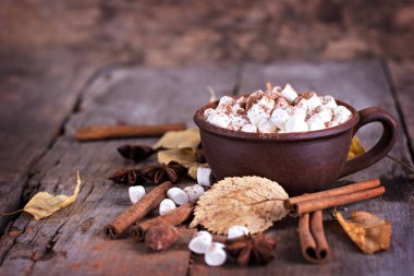 Kahve, marshmallow ve sonbahar ile kakao.