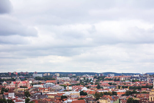 Old city landscape from Gediminas Castle Tower Vilnius, Lithuania. Panorama of Vilnius city. View of Vilnius city centre.