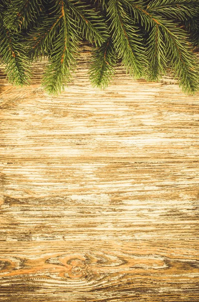 Natale Capodanno Sfondo Legno Con Abete Stile Rustico Biglietto Natale — Foto Stock