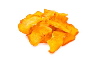 Kurutulmuş hurma izole beyaz arka plan üzerinde dilim. Kaki kurutulmuş meyve.